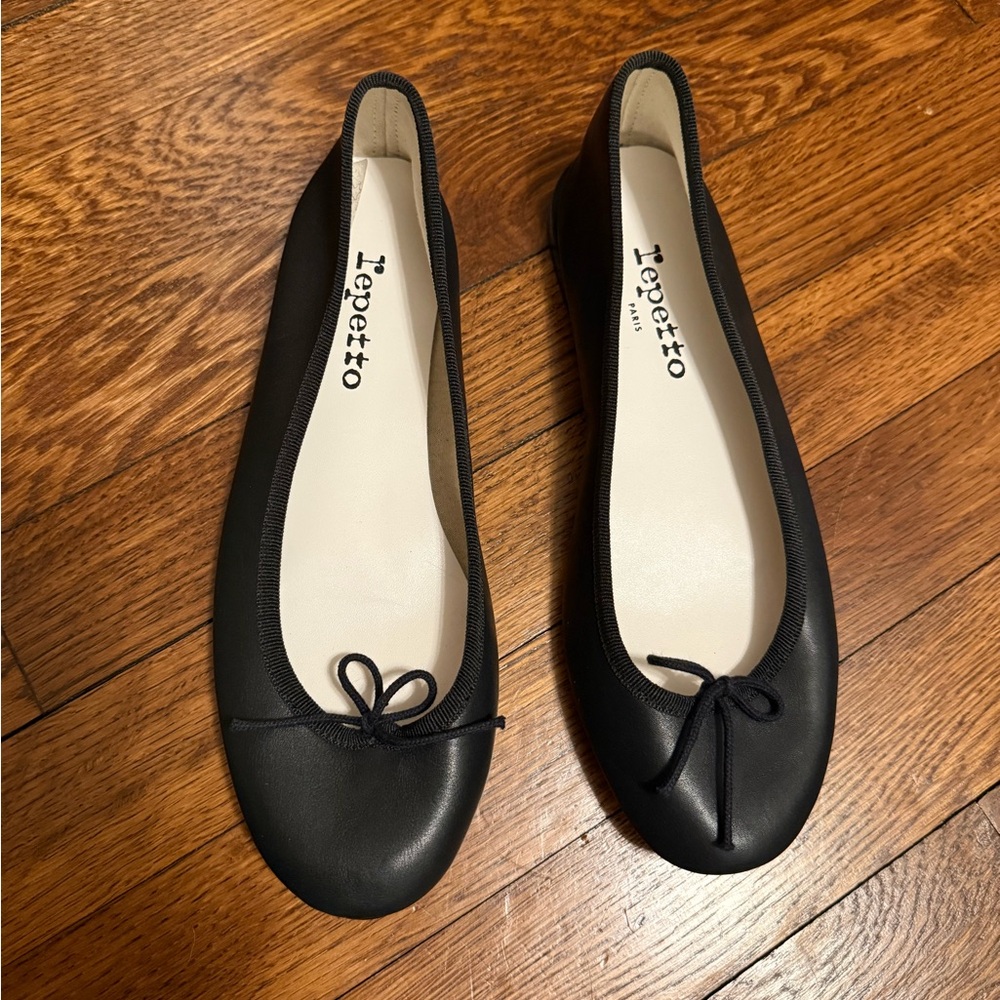 Repetto Black Leather Ballet Flats 38 - Picture 2 of 8